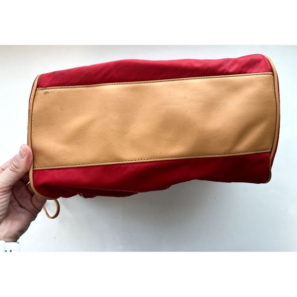 SOLD Tory Burch Red Nylon & Leather Perforated Logo Drawstring Hand Bag Tote - Picture 9 of 12